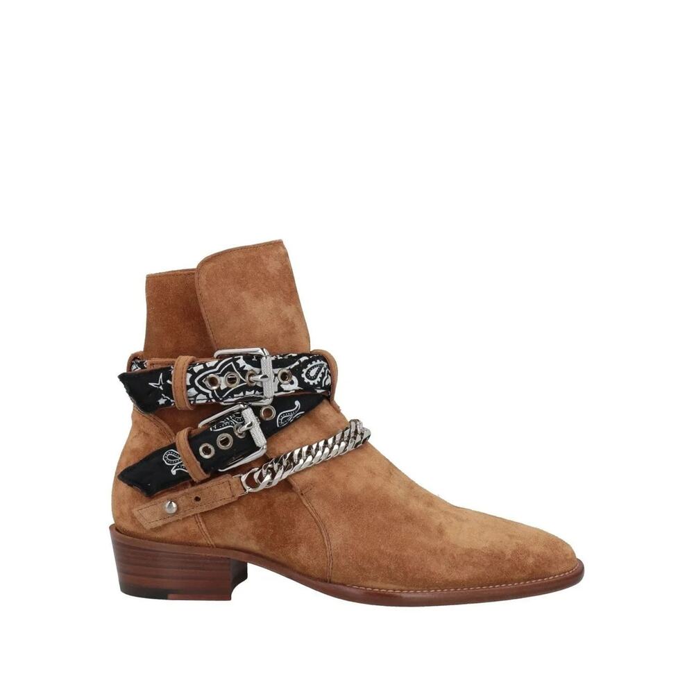 AMIRI Bandana Buckle Chain Ankle Boots Camel Suede Leather Western Harness Men’s